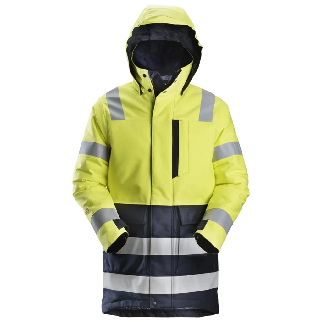 Snickers Workwear Дълго яке парка с висока видимост ProtecWork 18606695009 - 6695 - High Visibility Yellow - Navy