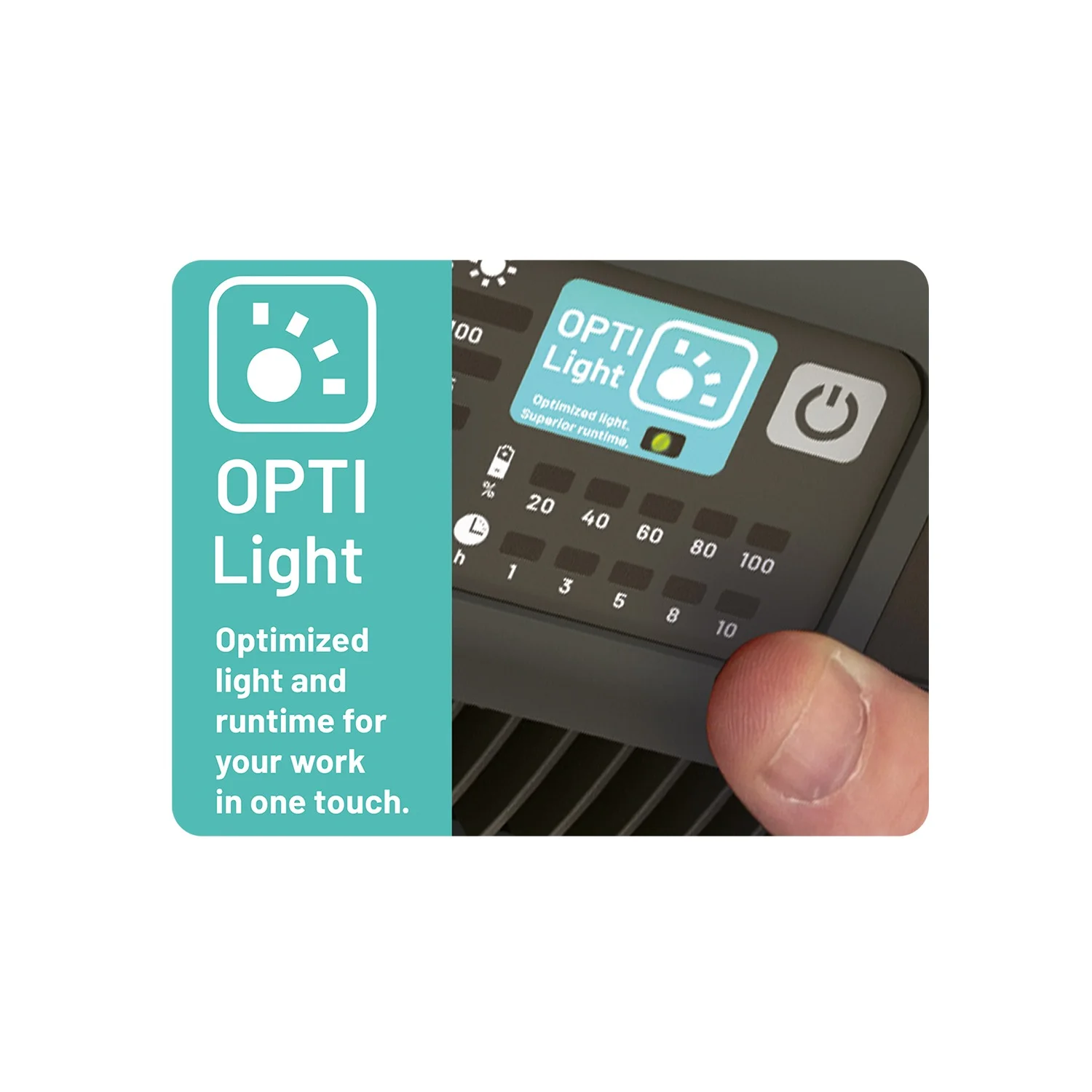 Scangrip LED прожектор NOVA R – бутон OPTILight за оптимална светлина с едно докосване